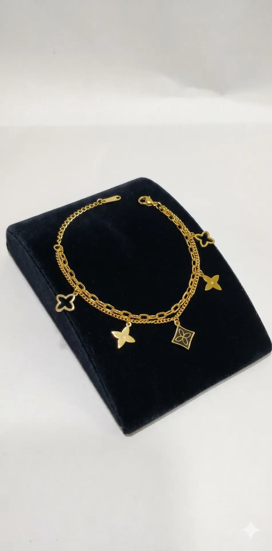 DOUBLE CHAIN CLOVER CHARM BRACELET